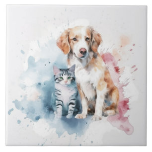 Dog and Cat Best Friends Tile
