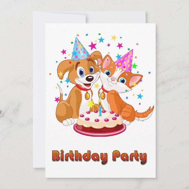 Dog and Cat Celebration Birthday Invitation (Front)