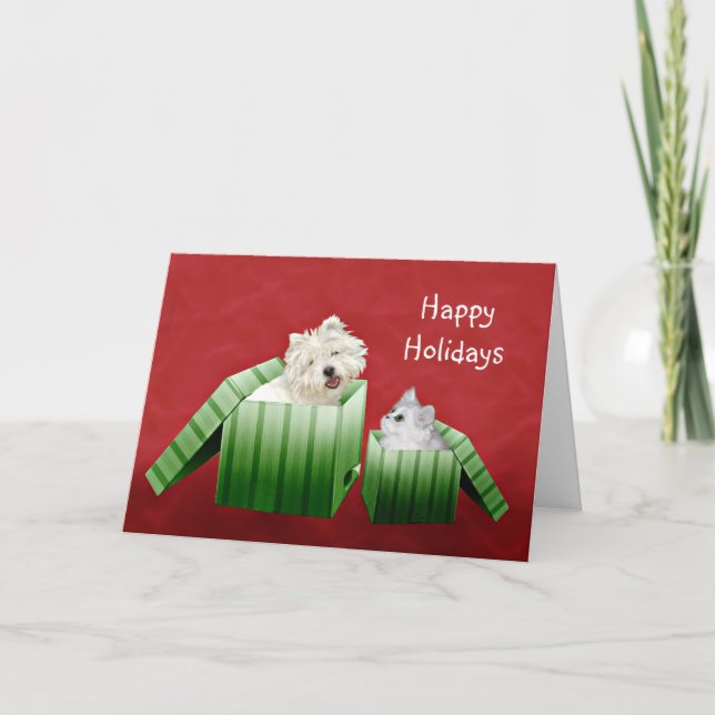 Dog and cat Christmas Holiday Card (Front)