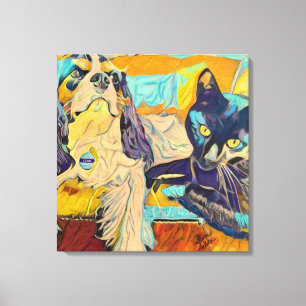 Dog and Cat Custom Art on Canvas