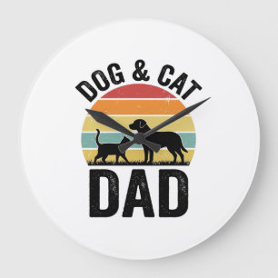 Dog and Cat Dad Vintage Pet Lover Shirt Design_1 Large Clock