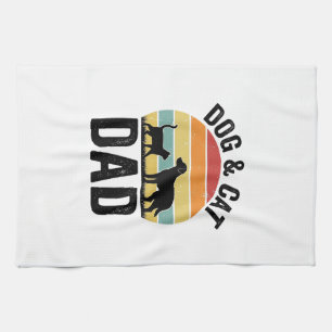 Dog and Cat Dad Vintage Pet Lover Shirt Design_1 Tea Towel