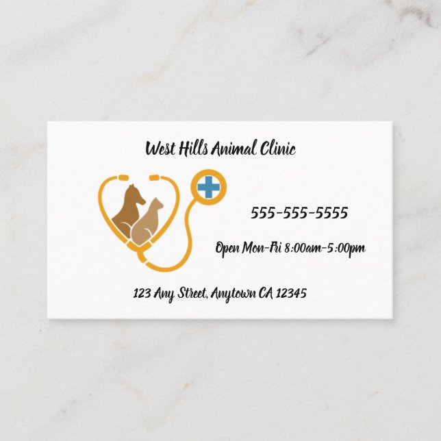 Dog and Cat Design Animal Clinic Business Card (Front)