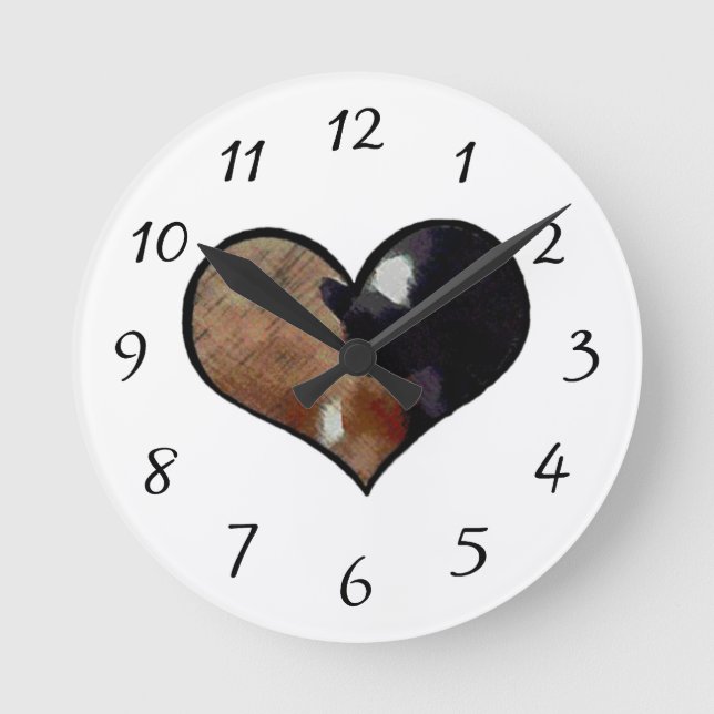 Dog and Cat Embrace in a Heart Shaped Yin Yang Round Clock (Front)