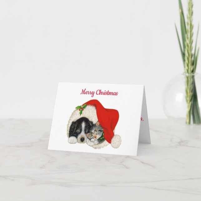 Dog and Cat Folded Holiday Card (Front)