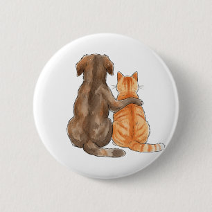 Dog and Cat Friendship Watercolor 6 Cm Round Badge