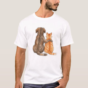 Dog and Cat Friendship Watercolor T-Shirt