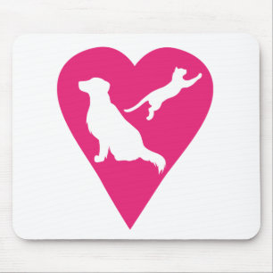 Dog and Cat Heart Mouse Mat