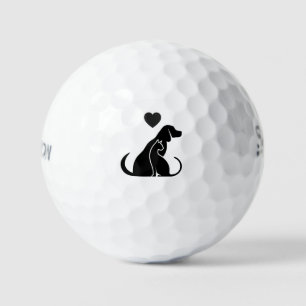 Dog And Cat Heart Silhouette Pet Lovers Gift Golf Balls