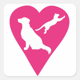 Dog and Cat Heart Square Sticker