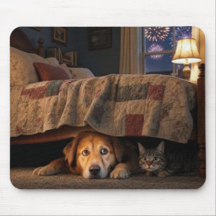 Dog and Cat Hiding Under a Bed Mouse Mat