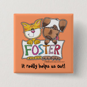 Dog and Cat Hold FOSTER Banner 15 Cm Square Badge