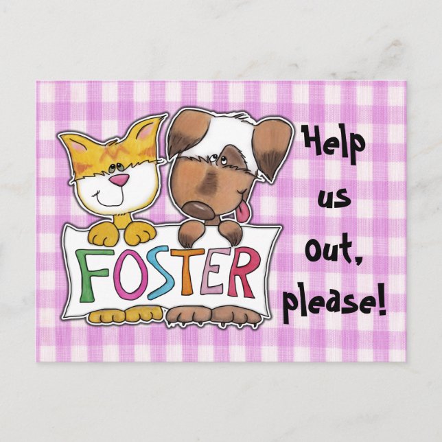 Dog and Cat Hold FOSTER Banner Postcard (Front)