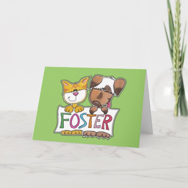 Dog and Cat Hold FOSTER Banner Thank You Card (Front)