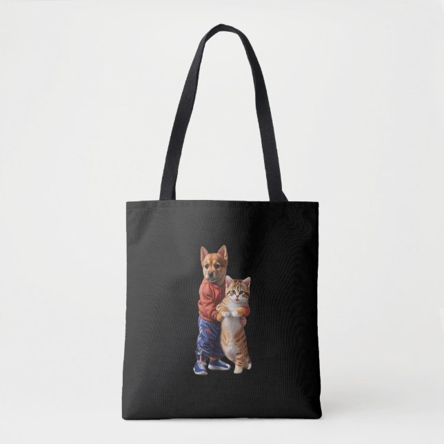 Dog and Cat Hug Tote Bag (Front)