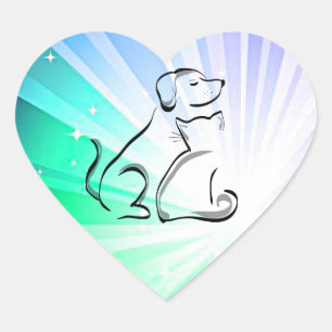 DOG and CAT in shimmering lights  stickers. Heart Sticker