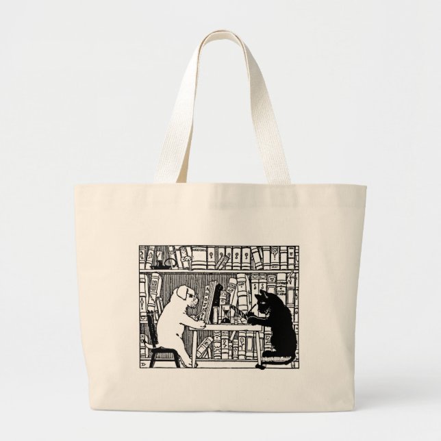 Dog and Cat in the Library Large Tote Bag (Front)