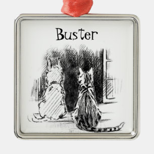 Dog and Cat Looking Out Window, Pet Sympathy Metal Tree Decoration