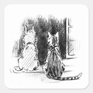 Dog and Cat Looking Out Window, Pet Sympathy Square Sticker