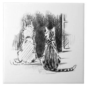 Dog and Cat Looking Out Window, Pet Sympathy Tile