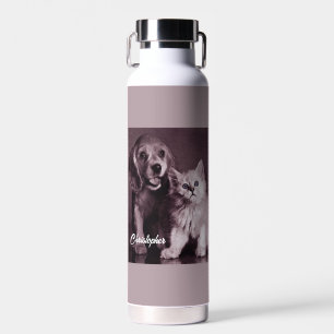 Dog and Cat, Looking Up Personalised Water Bottle