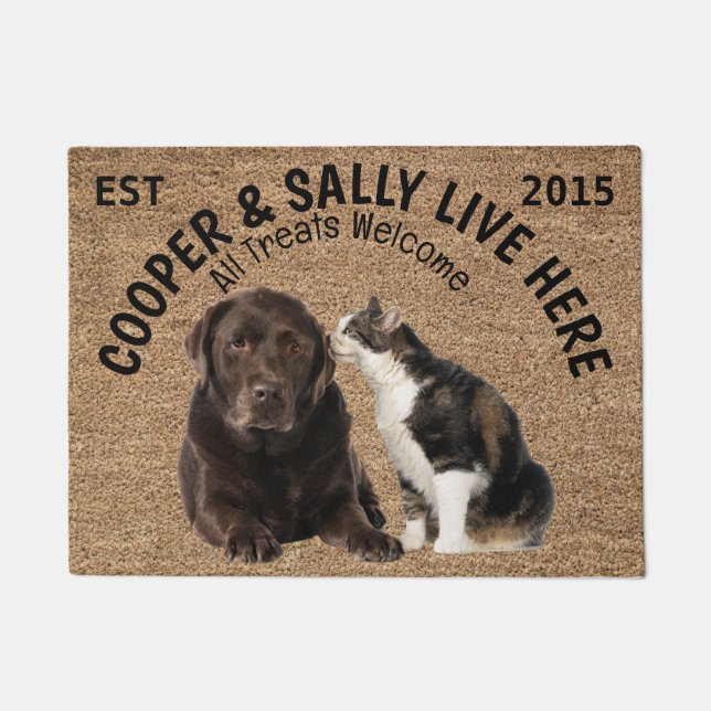 Dog and Cat Personalised Pet Doormat (Front)