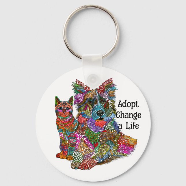 Dog and Cat Pet Adoption Keychain (Front)