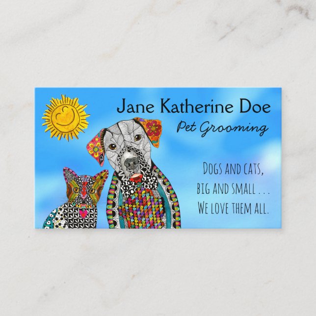 Dog and Cat Pet Grooming Business Cards (Front)