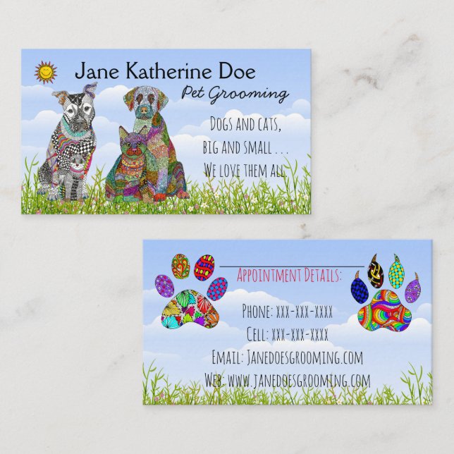 Dog and Cat Pet Grooming Business Cards (Front/Back)