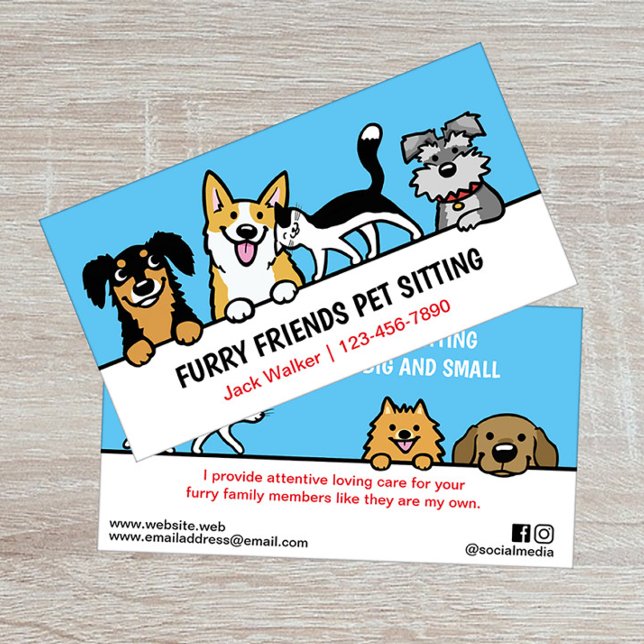 Dog and Cat Pet Sitting Cute Animal Care Funny  Business Card (Creator Uploaded)