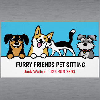 Dog and Cat Pet Sitting Cute Animal Care Funny Magnetic Business Card