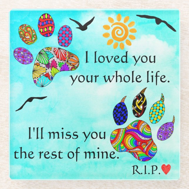Dog and Cat Pet Sympathy Memorial Glass Coaster (Front)
