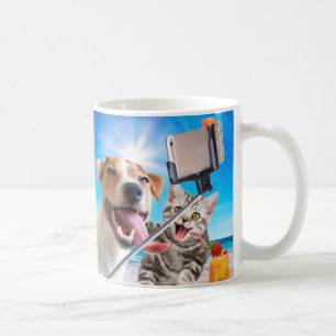 Dog and cat photographed selfie on the phone coffee mug