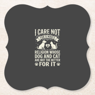 Dog and Cat Religion Quote Paper Coaster