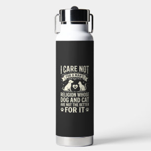 Dog and Cat Religion Quote Water Bottle