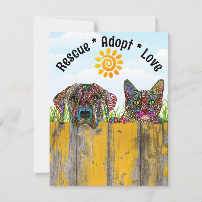 Dog and Cat Rescue Adopt Love Greeting Card (Front)
