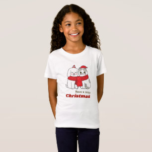Dog and cat sharing a long, festive scarf. T-Shirt