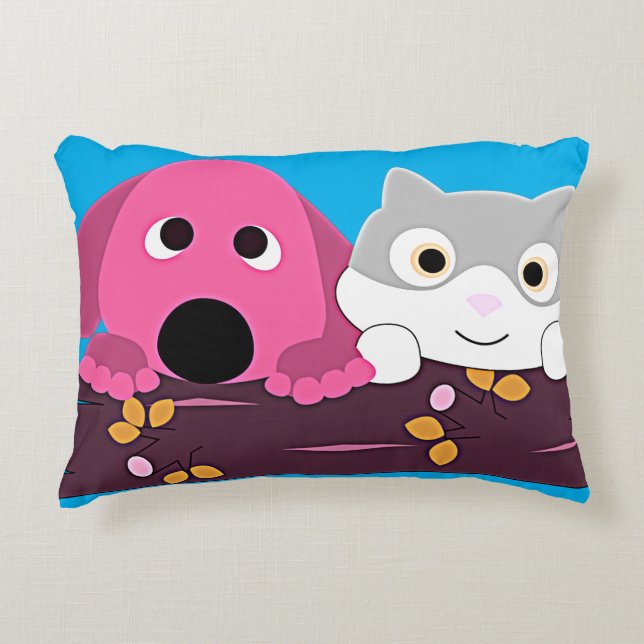 Dog and cat throw pillow. decorative cushion (Front)