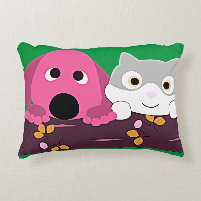 Dog and cat throw pillow. decorative cushion (Front)