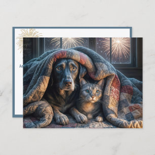Dog and Cat Under a Quilt  Postcard