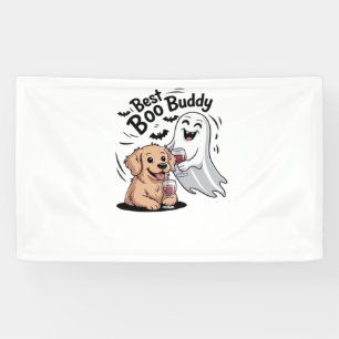 Dog and ghost drinking wine. Classic T-Shirt Banner