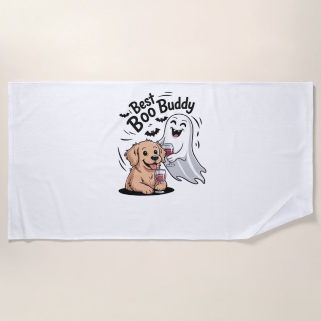 Dog and ghost drinking wine. Classic T-Shirt Beach Towel (Front)
