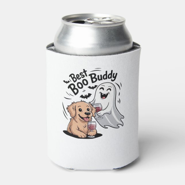 Dog and ghost drinking wine. Classic T-Shirt Can Cooler (Can Front)