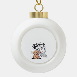 Dog and ghost drinking wine. Classic T-Shirt Ceramic Ball Christmas Ornament