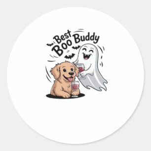 Dog and ghost drinking wine. Classic T-Shirt Classic Round Sticker