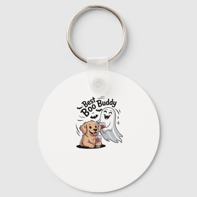 Dog and ghost drinking wine. Classic T-Shirt Key Ring (Front)