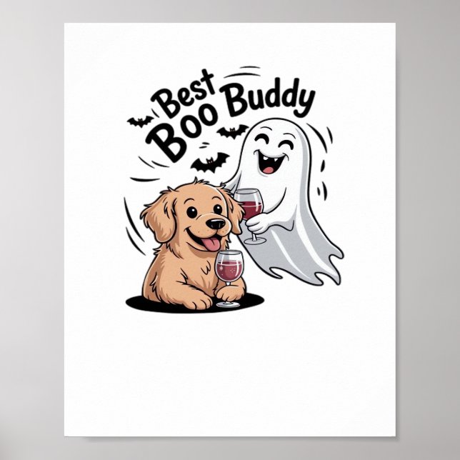 Dog and ghost drinking wine. Classic T-Shirt Poster (Front)