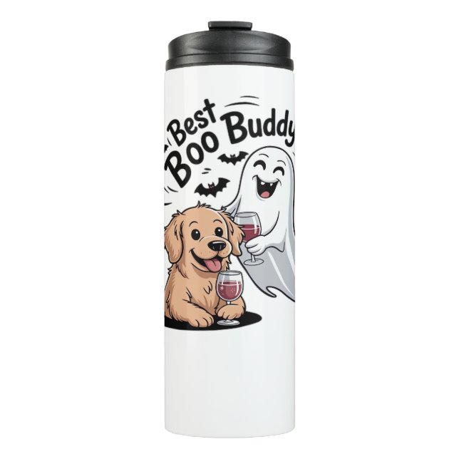 Dog and ghost drinking wine. Classic T-Shirt Thermal Tumbler (Front)