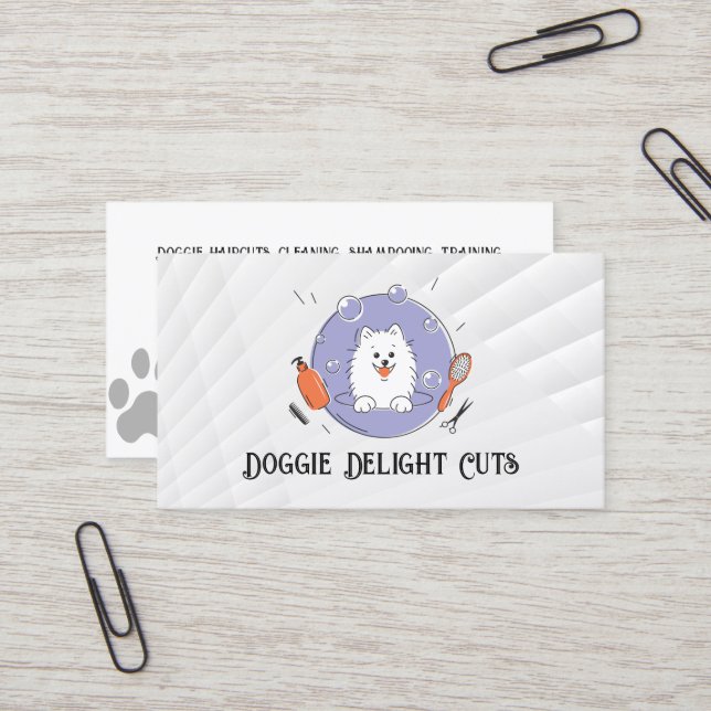 Dog and Grooming Tools Logo Business Card (Front/Back In Situ)