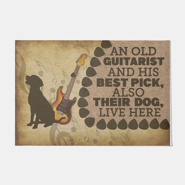 Dog And Guitarist Doormat, Cute Family Mat (Front)